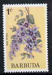 Barbuda 1974 Flowers (Blue Petrea) 1c from pictorial def set, SG 182 unmounted mint*, stamps on flowers