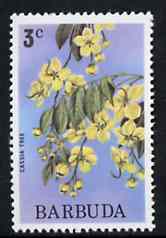 Barbuda 1974 Flowers (Cassia Tree) 3c from pictorial def set, SG 184 unmounted mint*, stamps on trees