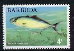 Barbuda 1974 Great Amberjack Fish 4c from pictorial def set unmounted mint, SG 185*, stamps on fish, stamps on marine-life