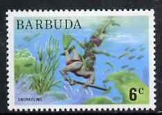 Barbuda 1974 Snorkeling 6c from pictorial def set, SG 187 unmounted mint*, stamps on scuba diving, stamps on snorkelling, stamps on masks