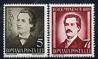 Rumania 1939 Death Anniversary of Michael Eminescu set of 2 unmounted mint, SG 1409-10, Mi 596-97, stamps on literature, stamps on poetry, stamps on death