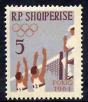 Albania 1963 Olympic Games 5L Volleyball unmounted mint, Mi 749, stamps on volleyball