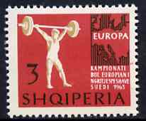 Albania 1963 European Sports Events 3L Weightlifting unmounted mint, Mi 764, stamps on weightlifting