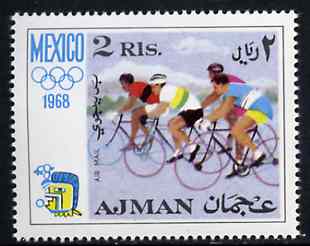 Ajman 1968 Cycling 2R from Mexico Olympics perf set of 8 unmounted mint, Mi 253, stamps on bicycles