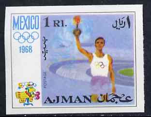 Ajman 1968 Olympic Torch 1R from Mexico Olympics imperf set of 8 unmounted mint, Mi 247B, stamps on torch