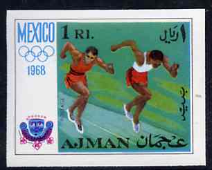 Ajman 1968 Running 1R from Mexico Olympics imperf set of 8 unmounted mint, Mi 248B, stamps on running