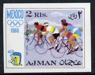 Ajman 1968 Cycling 2R from Mexico Olympics imperf set of 8 unmounted mint, Mi 253B, stamps on bicycles