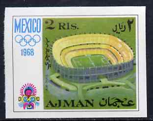 Ajman 1968 Olympic Stadium 2R from Mexico Olympics imperf set of 8 unmounted mint, Mi 254B, stamps on stadium