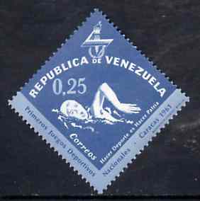Venezuela 1962 Swimming 25c from National Games Diamond shaped set, SG 1742 unmounted mint, stamps on swimming           diamond