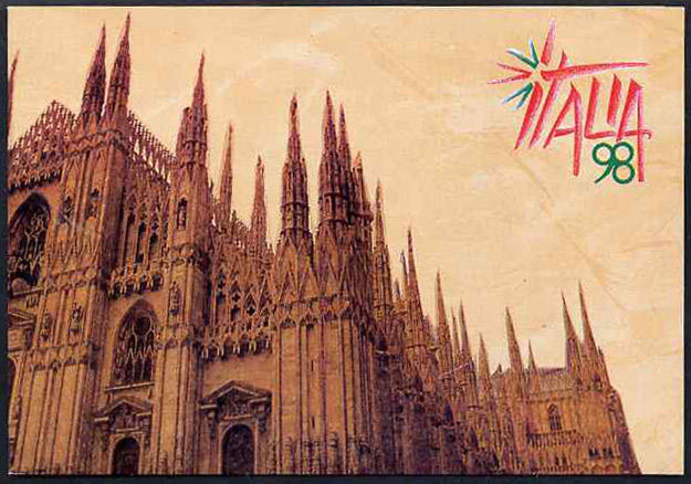 Cinderella - Italy 1998 Italia 98 Stamp Exhibition souvenir folder containing pane of 6 self adhesive labels, stamps on , stamps on  stamps on stamp exhibitions, stamps on  stamps on self adhesive, stamps on  stamps on cinderellas