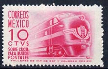 Mexico 1951 Mail Train 10c pink unmounted mint, SG P916, stamps on railways