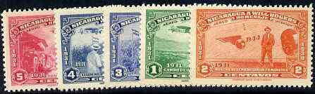 Nicaragua 1939 Will Rogers Commemoration set of 5 unmounted mint, SG 1029-33, stamps on aviation, stamps on entertainments, stamps on cinema, stamps on americana, stamps on wild-west, stamps on wild west