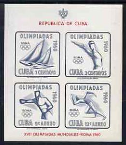Cuba 1960 Olympic Games imperf m/sheet unmounted mint, SG MS 958, stamps on sport    olympics    pistol shooting        sailing      boxing       running