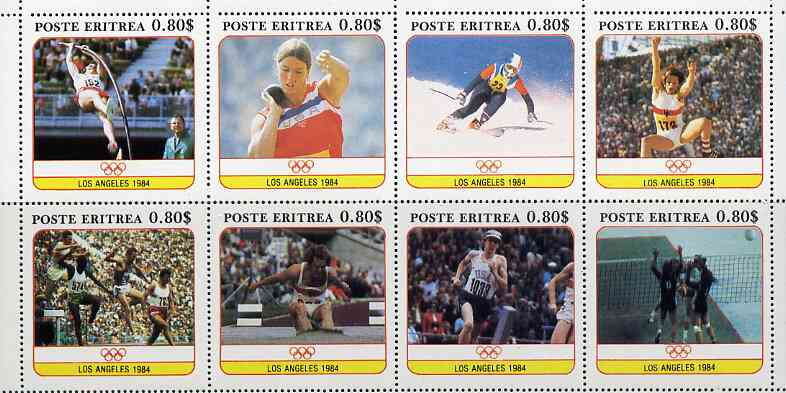 Eritrea 1984 Los Angeles Olympic Games perf set of 8 unmounted mint, stamps on sport     olympics    pole vault   shot    skiing    long jump    volley    steeplechase    running