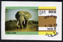 Dhufar 1973 Elephant imperf souvenir sheet (1R value) cto used, stamps on animals    elephant