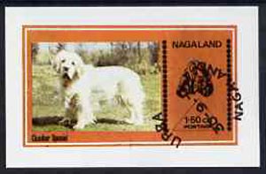 Nagaland 1973 Clumber Spaniel imperf souvenir sheet (1.5ch value) cto used, stamps on dogs    clumber