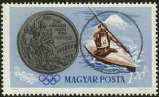 Hungary 1965 Canoeing 1fo20  from Tokyo Olympic Games perf set, SG 2051, Mi 2096, stamps on canoeing