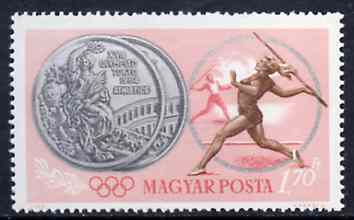 Hungary 1965 Javelin 1fo70  from Tokyo Olympic Games perf set, SG 2054, Mi 2099, stamps on javelin