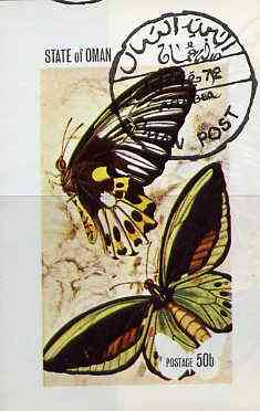 Oman 1972 Butterflies imperf souvenir sheet (50b value) cto used, stamps on , stamps on  stamps on butterflies