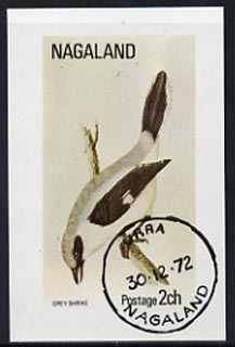 Nagaland 1972 Grey Shrike imperf souvenir sheet (2ch value) cto used, stamps on birds, stamps on shrike