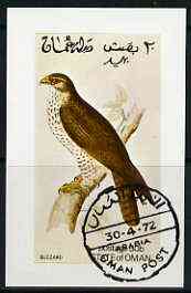 Oman 1972 Birds (Buzzard) imperf souvenir sheet (50b value) cto used, stamps on birds, stamps on birds of prey, stamps on buzzard