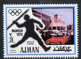 Ajman 1971 Javelin 3dh from Munich Olympics perf set of 20, Mi 728 unmounted mint, stamps on javelin