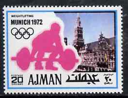 Ajman 1971 Weightlifting 20dh from Munich Olympics perf set of 20, Mi 736 unmounted mint, stamps on weightlifting