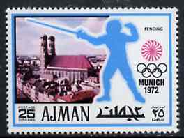 Ajman 1971 Fencing 25dh from Munich Olympics perf set of 20, Mi 737 unmounted mint, stamps on fencing