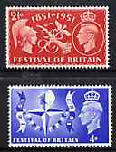 Great Britain 1951 Festival of Britain unmounted mint set of 2, stamps on , stamps on  kg6 , stamps on 