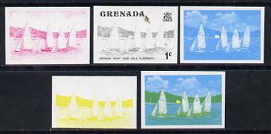 Grenada 1975 Yacht Club Race 1c set of 5 imperf progressive colour proofs comprising the 4 basic colours plus blue & yellow composite (as SG 650) unmounted mint, stamps on ships  yachting      sailing