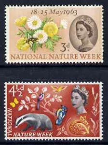 Great Britain 1963 Nature Week unmounted mint set of 2 (phosphor) SG 637-38p, stamps on animals, stamps on badger, stamps on honey, stamps on bees, stamps on insects