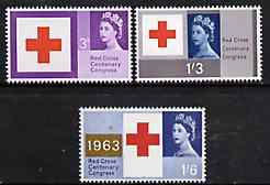 Great Britain 1963 Red Cross unmounted mint set of 3 (ordinary) SG 642-44, stamps on , stamps on  stamps on red cross     medical