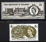Great Britain 1965 Simon de Montfort's Parliament unmounted mint set of 2 (ordinary) SG 663-64, stamps on , stamps on  stamps on constitutions, stamps on  stamps on parliament