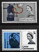 Great Britain 1965 Joseph Lister's Discovery of Antiseptic Surgery unmounted mint set of 2 (phosphor) SG 667p-68p, stamps on medical, stamps on science, stamps on nventions, stamps on personalities