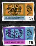 Great Britain 1965 United Nations & International Co-operation Year unmounted mint set of 2 (ordinary) SG 681-82, stamps on united-nations, stamps on icy