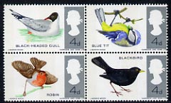 Great Britain 1966 British Birds unmounted mint se-tenant block of 4 (phosphor) SG 696pa, stamps on birds