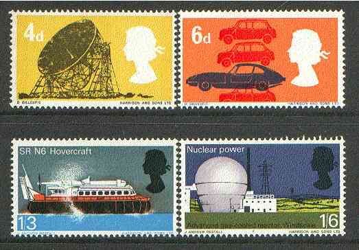 Great Britain 1966 British Technology unmounted mint set of 4 (phosphor) SG 701-04p, stamps on technology    science    atomics
