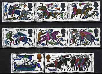 Great Britain 1966 Battle of Hastings unmounted mint set of 8 (ordinary) SG 705-12, stamps on tapestry    textiles    history     vikings