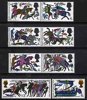 Great Britain 1966 Battle of Hastings unmounted mint set of 8 (phosphor) SG 705-12p, stamps on tapestry    textiles    history     vikings