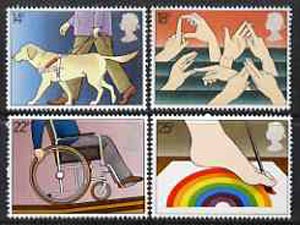Great Britain 1981 International Year of the Disabled unmounted mint set of 4 SG 1147-50 (gutter pairs available price x 2), stamps on disabled, stamps on wheelchair, stamps on rainbow, stamps on blind, stamps on deaf, stamps on dogs, stamps on blind