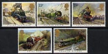 Great Britain 1985 Famous Trains unmounted mint set of 5, SG 1272-76 (gutter pairs available price x 2), stamps on railways