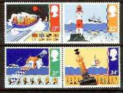 Great Britain 1985 Safety at Sea set of 4 unmounted mint, SG 1286-89 (gutter pairs available price x 2), stamps on rescue, stamps on lighthouses, stamps on shipping, stamps on satellites