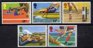 Great Britain 1986 Commonwealth Games & World Hockey Cup unmounted mint set of 5, SG 1328-32, stamps on sport, stamps on field hockey, stamps on weightlifting, stamps on rifle, stamps on rowing, stamps on athletics