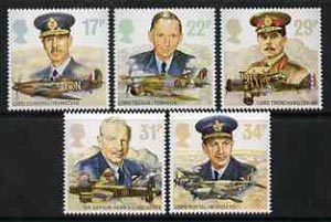 Great Britain 1986 History of the Royal Air Force set of 5 unmounted mint SG 1336-40, stamps on aviation, stamps on  ww2 , stamps on personalities, stamps on  ww2 , stamps on  raf , stamps on lancaster, stamps on hurricane, stamps on dh, stamps on typhoon, stamps on mosquito