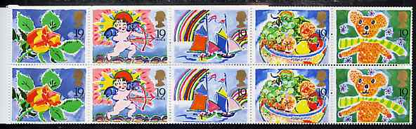 Great Britain 1989 Greeting Stamps unmounted mint booklet pane of 10 (2 sets of 5 plus 12 labels), stamps on rainbows, stamps on teddy bears