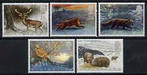 Great Britain 1992 The Four Seasons - Wintertime set of 5 unmounted mint SG 1587-91, stamps on animals   deer    fox    hare   sheep     dogs, stamps on  fox , stamps on foxes, stamps on  