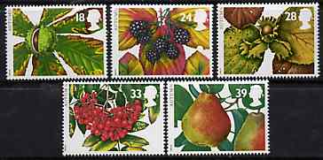 Great Britain 1993 The Four Seasons - Autumn Fruits set of 5 unmounted mint SG 1779-83, stamps on fruit   trees