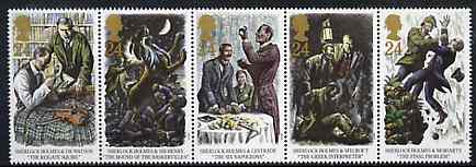 Great Britain 1993 Sherlock Holmes (The Final Problem) strip of 5 unmounted mint, SG 1784a, stamps on police, stamps on literature, stamps on scots, stamps on scotland