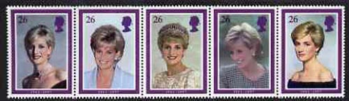Great Britain 1998 Princess Diana Memorial Issue unmounted mint strip of 5, SG 2021a, stamps on diana    royalty