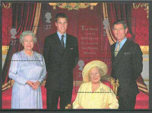 Great Britain 2000 Queen Mother's 100th Birthday m/sheet (featuring 4 generations of the Royal Family) unmounted mint SG MS 2161, stamps on royalty, stamps on queen mother  